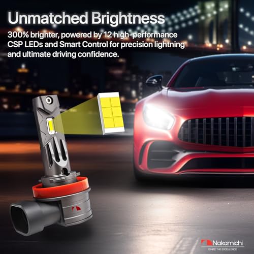 Image of Nakamichi GS810 Series H11 LED Headlight Foglight Light Bulbs for Replacement, 12,000 Lumens 44W Per Set, Daylight White, Plug and Play, 1:1 Beam, Pack of 2, 6000K, H11 (H8 H9)