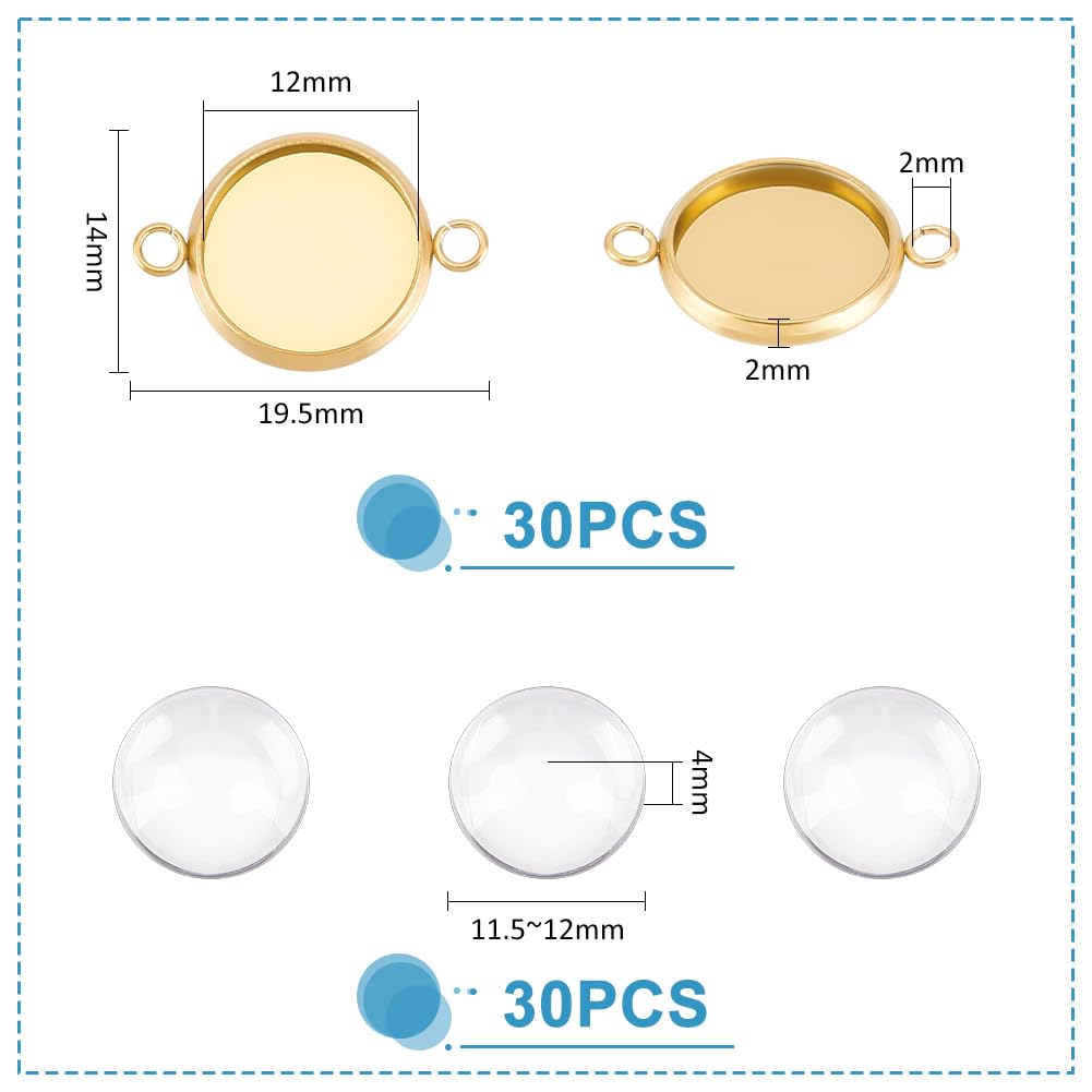 30 Liens Vierges En Acier Inoxydable 12mm - Plateaux à Cabochons Dorés Pour DIY Bijoux, Pendentifs
