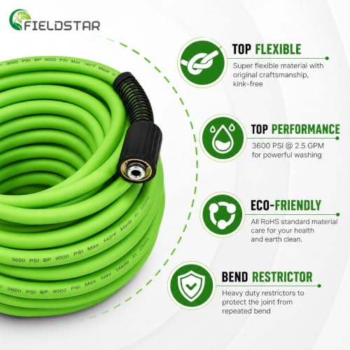 Image of Fieldstar Car Washer High Pressure Hose Pipe 8 Metre | Ultra Heavy Duty Flexible Double Layer PVC Washer Pipe | Standard M22 x 15MM Thread | Compatible with STARQ VANTRO AIMEX, GAOCHENG SHAKTI & More