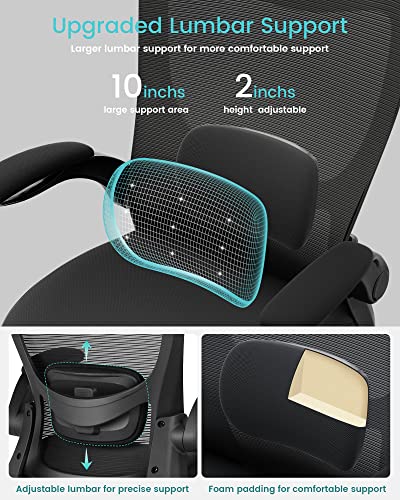 Muxx.stil Office Chair, Ergonomic Desk Chair With Adjustable Lumbar Support, Computer Chair With Flip-Up Armrest, Swivel Task Chair With Breathable Mesh For Home Office, Black #TOP2