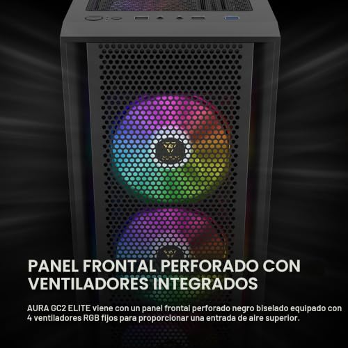Caja para PC ATX Mid Torre negra con ventiladores ARGB 120mm y frontal de malla 3