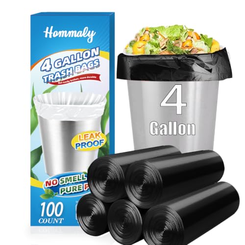 Image of 4 Gallon 100pcs Small Black Trash Bags Strong Black Garbage Bags, Bathroom Trash Can Bin Liners, Plastic Bags for Office Home Kitchen, Waste Basket Liner, Fit 12-15 Liter, 3-4 Gal(4G100-Black)