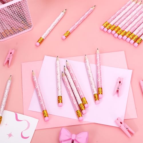Lápices cortos con borrador lazo rosa 50 uds 4 pulg miniatura 3