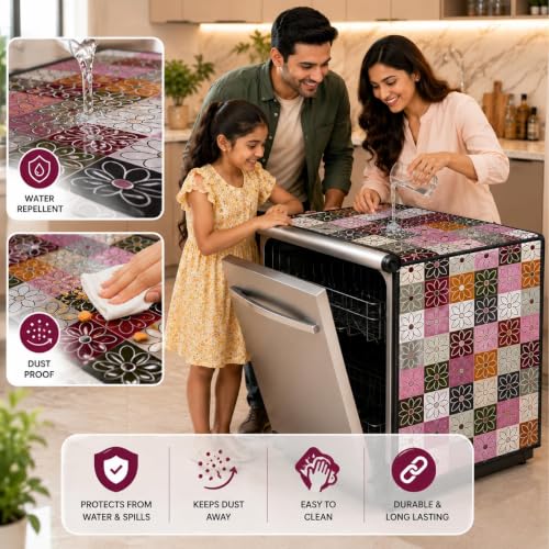 Image of Dishwasher Cover for 12 to 15 Place Setting | Water-Resistant Dustproof Zip Cover | Universal Fit Compatible with Bosch, LG, IFB, Hafele, Faber & More | 63 x 63 x 88 cm | Design 13