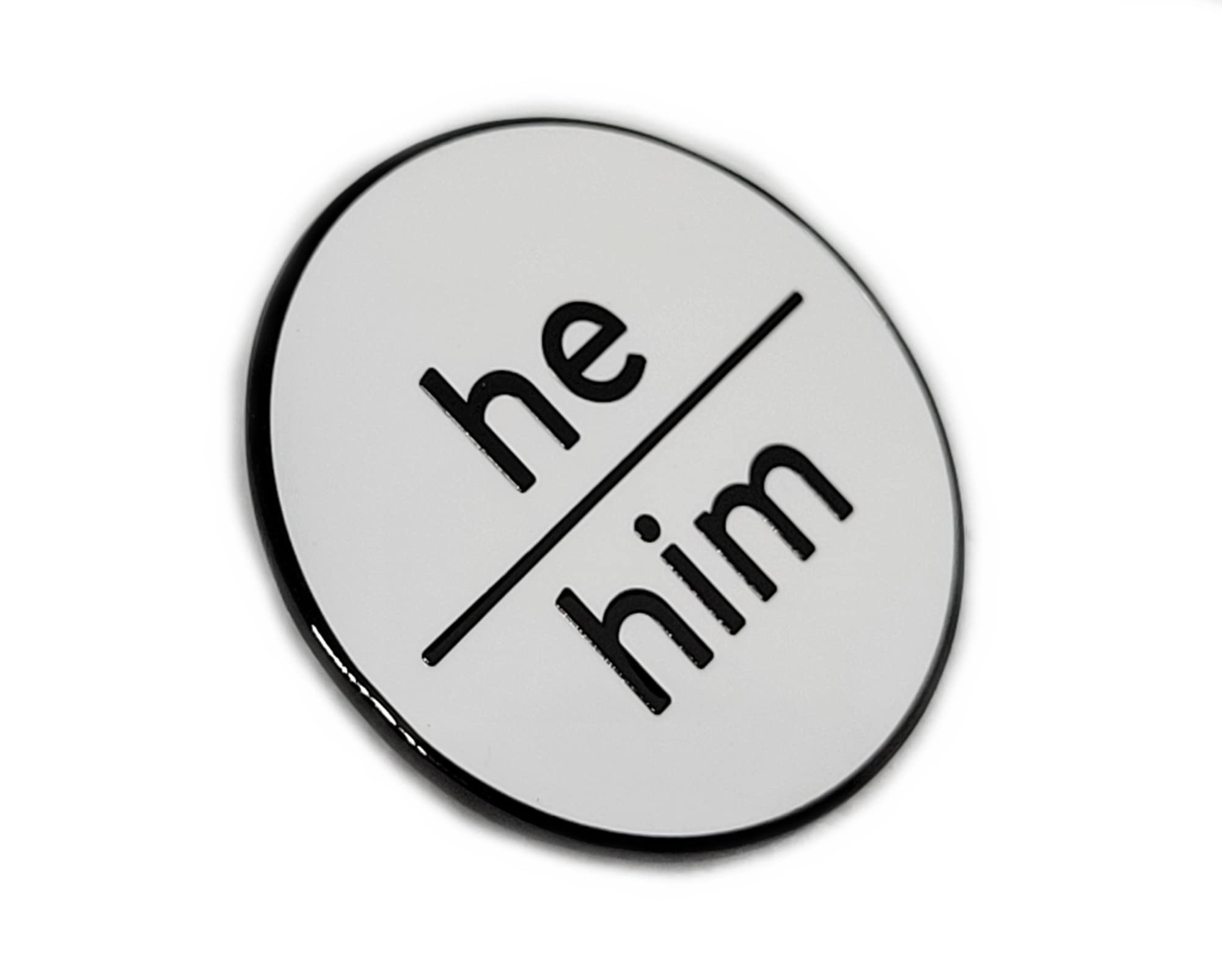 Hokum and SnarkHe Him Pronoun Pin White Hard Enamel Black Metal Finish Pronoun Lowercase Minimalist
