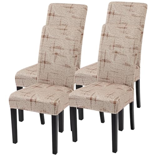 Image of SearchI Printed Dining Room Chair Covers Set of 4, Stretch Kitchen Chair Covers Washable Parsons Chair Slipcover Removable Dining Chair Protectors for Hotel,Ceremony (Brown Wireframe Texture)