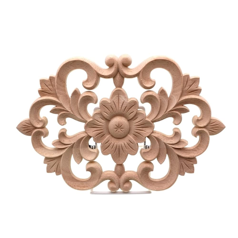 Sculpture sur bois applique ronde fleur artisanale d'exception pour meuble chic