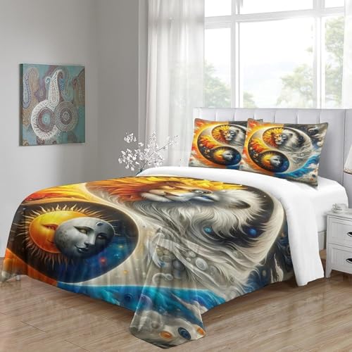Housse de couette 3D Yin et Yang avec fermeture éclair en microfibre douce
