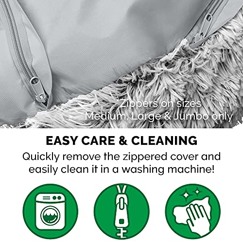 Furhaven 30" Round Calming Donut Dog Bed For Medium/Small Dogs, Refillable W/ Removable Washable Cover, For Dogs Up To 45 Lbs - Shaggy Plush Long Faux Fur Donut Bed - Mist Gray, Medium #TOP6