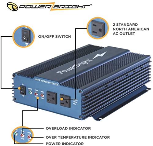 Power Bright Aps1000-12 Pure Sine Power Inverter 1000 Watt Continuous / 2000 Watt Peak 12 Volt Dc To 120 Volt Ac #TOP1