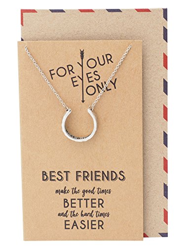 Quan Jewelry Best Friend Cuff Necklace, Bestie Bff Birthday Gifts Friendship Jewelry With Inspirational Greeting Card, Adjustable Chain 16" To 18" Silver Tone #TOP29