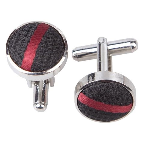 DQT Black and Burgundy Cufflinks with Fabric Inlay Cover