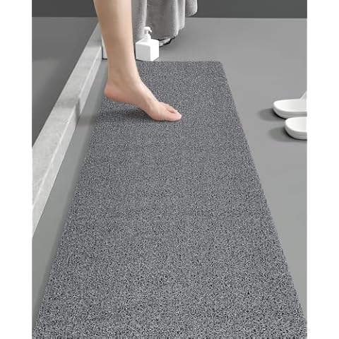 OTHWAY Loofah Mat for Shower Stall, Non Slip Shower Mat for Textured Bath, Soft Comfort Massage Bathroom Mats with Drain, PVC Loofah Shower Mat for Bathroom Wet Area Quick Drying 40 x 100cm Grey Cover
