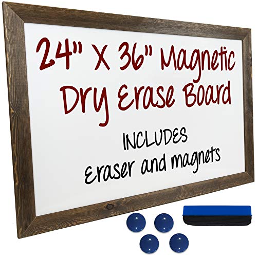 Excello Global Products Rustic Wooden Magnetic Dry Erase Whiteboard, 24'x36'