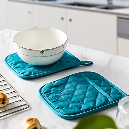 Arcliber Pot Holders,4Pcs Heat Resistant Hot Pads,Non-Slip Rubber Surface Design,Cotton Infill Kitchen Potholders Set,Blue #TOP2