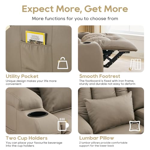 Image of IPKIG 54.2 inch RV Loveseat Recliner Sofa, Leathaire Fabric Wall Hugger Reclining Chair with Cup Holder and Side Pockets, Home Theater Seating Manual Recliner for Living Room (Khaki, Loveseat)