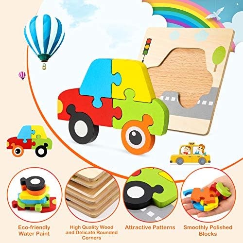 Luclay Toddler Jigsaw Puzzles for 2-5 Year Olds kids Wooden Toys, Toys Gift with 6 Bright Vibrant Patterns, Portable Bag and Puzzles Instruction