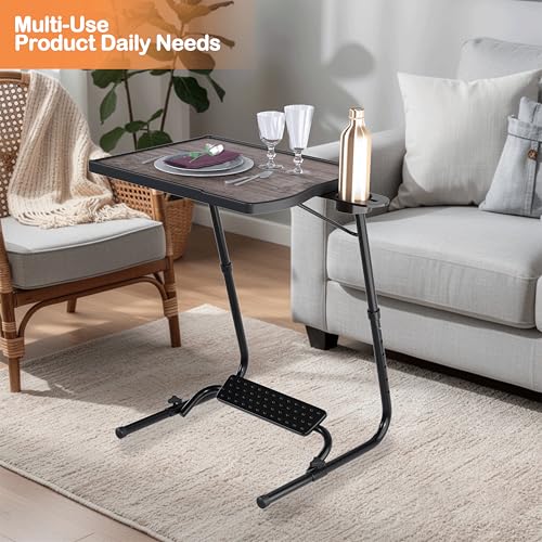 Image of amazon basics Executive | Lounge Mate Executive | Height Adjustable Laptop Table | Adjustable Table Angle | Cupholder | Footrest | Carbon Steel | Dove White | 75 cm - H, 55 cm - L, 40 cm - W