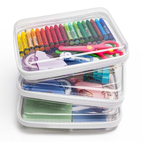 3PCS Clear Hard Shell Zipper Case,Portable Cosmetic Bag with Zipper, Diaper Bag Organizing Pouches, Kid's Toy Storage Organizer Bins,Hard Plastic Case,Clear Bags for Organizing