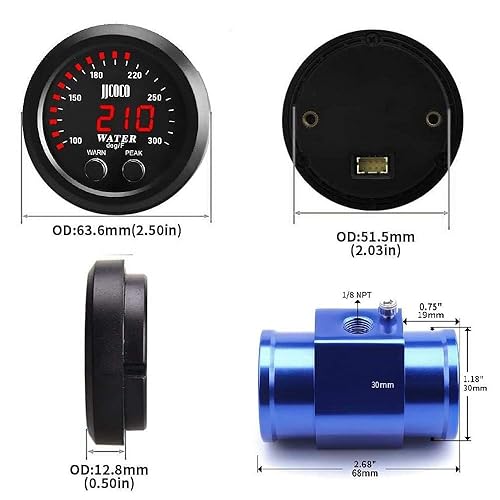 Miniatura 3 de Medidor universal de temperatura del agua de 2.047 in, 100-300 F (38-150 C), LED digital rojo electrónico DC12V24V para automóvil automotriz con