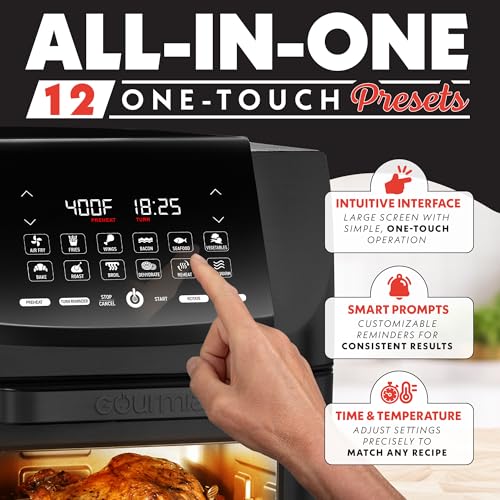 Gourmia Air Fryer - 14 Qt All-in-One Oven with Rotisserie, Digital Display with 12 Presets, Roast, Bake, Broil, Dehydrate, Dishwasher Safe Accessories, Black - Image 4