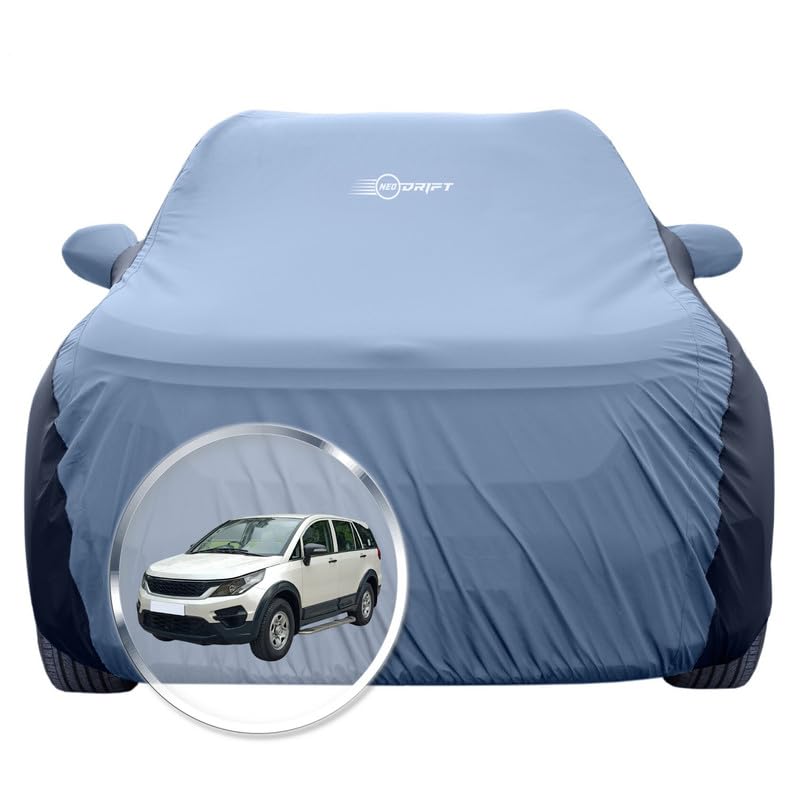 Image of NEODRIFT 'SuperTech' Car Cover for Tata Hexa (100% Water-Resistant, All Weather Protection, Tailored Fit, Multi-Layered & Breathable Fabric) (Colour: L.Blue+Black)