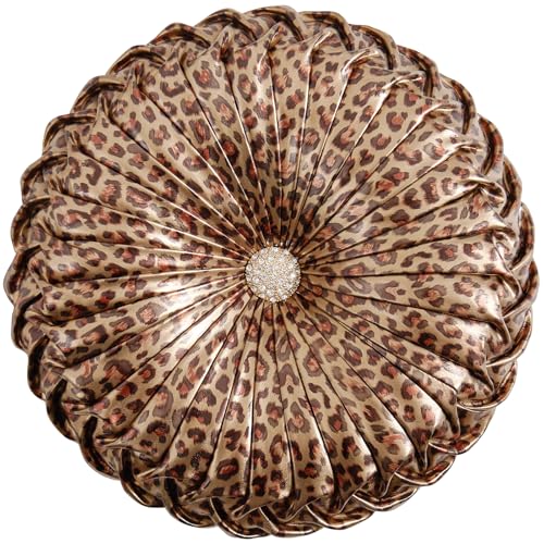 Image of EUCIOR Leopard Gold Throw Pillows,Circular Pillow,Pumpkin Pleated Handmade Throw Pillows,Smooth Metallic Leather Decorative Pillows for Home Decor Bedroom Living Room Couch Bed Sofa