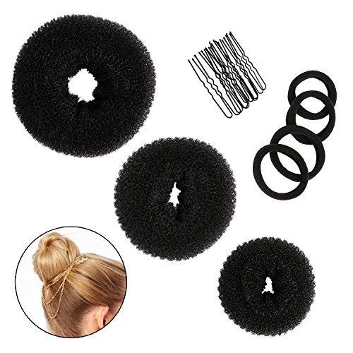 Jaciya 37 Pieces Donut Bun Maker Hair Bun Maker Ring Style Bun Maker Set for Chignon Hair Includes Large, Medium and Small (Black)