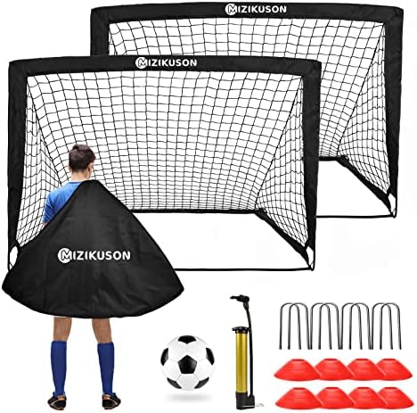 Portable Soccer Goals for Backyard, Soccer Net Set of 2, 4' x 3' Indoor Pop Up Soccer Goal, Soccer Training Equipment for Youth, with 8 Soccer Training Cones, Soccer Ball