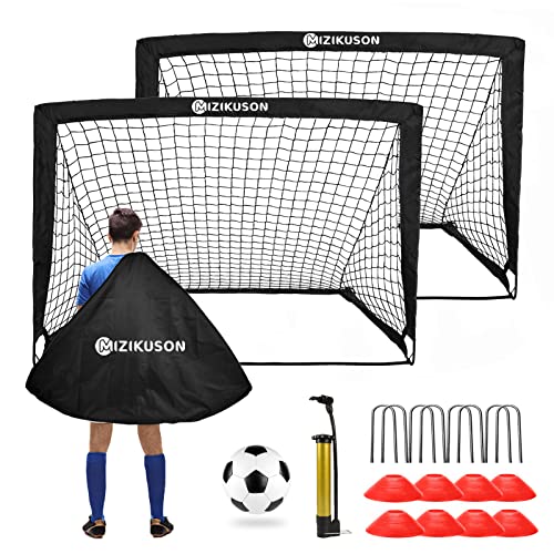 Portable Soccer Goals for Backyard, Soccer Net Set of 2, 4' x 3' Indoor Pop Up Soccer Goal, Soccer Training Equipment for Youth, with 8 Soccer Training Cones, Soccer Ball