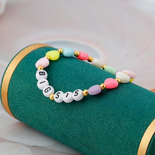 Image of Haoze Big Sister Bracelet Gifts for Women, Pink Pearl Beads Big Sister Heart Charm Bracelet Promoted to Big Sister Gift