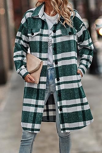 Image of PRETTYGARDEN Womens Plaid Shacket Jacket Flannel Shirts