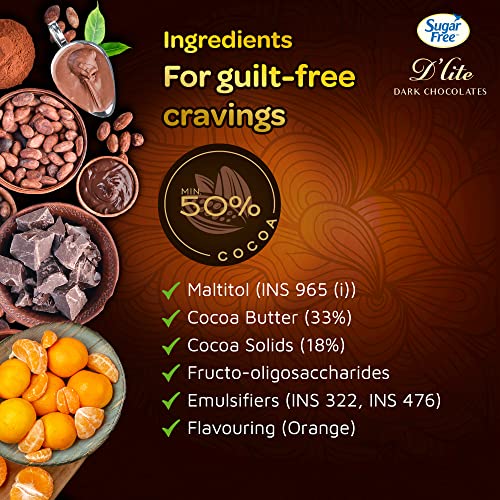 Image of Sugar Free D'lite Zesty Orange Flavour Dark Chocolate Bar, 80Gram (Pack Of 2)
