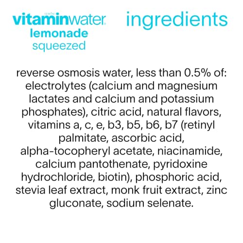 Image of vitaminwater Squeezed Lemonade Zero Sugar, Flavored Water Beverage Bottles, 20 fl oz, 12 Pack