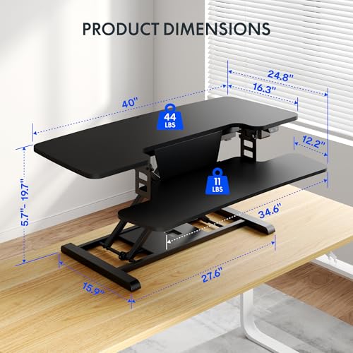 Image of FLEXISPOT 40 inch Electric Standing Desk Converter, Height Adjustable Riser, Sit to Stand Monitor and Laptop Workstation with Wide Keyboard Tray, Black