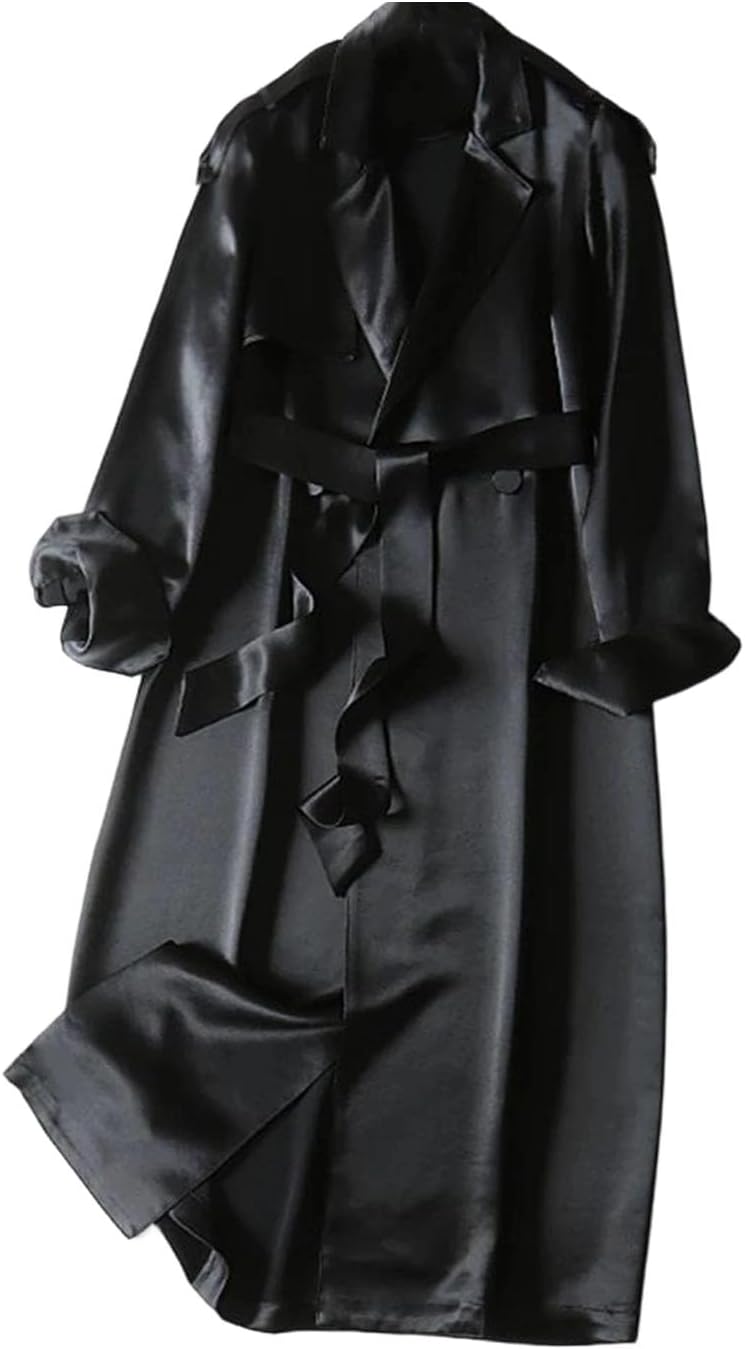 Women Spring Long Soft Elegant Satin Trench For Coat