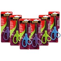 Scotch 7-Inch Student Scissors, Blue, Green, and Purple, Colors Vary, 6-Pack
