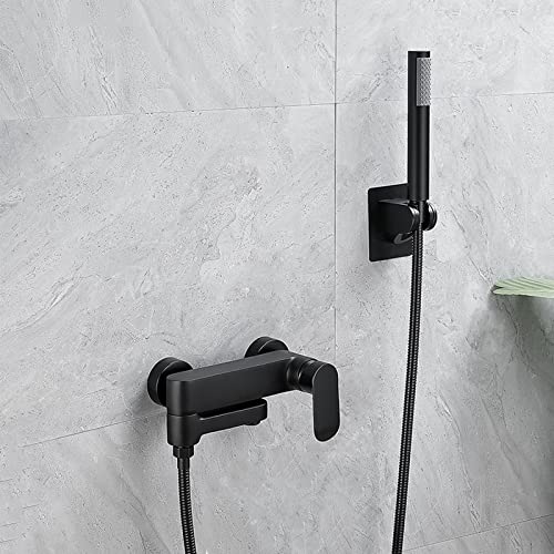 Mitigeur de bain-douche noir mural avec pommeau pivotant et flexible
