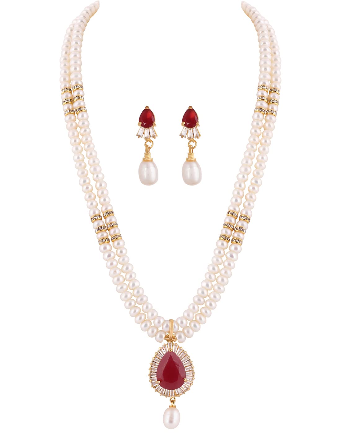 Hyderabad Jewels Natural Fresh Water Double String Pearls Set for Women Girls (Red) (B08L81CXTV) Amazon Price History, Amazon Price Tracker