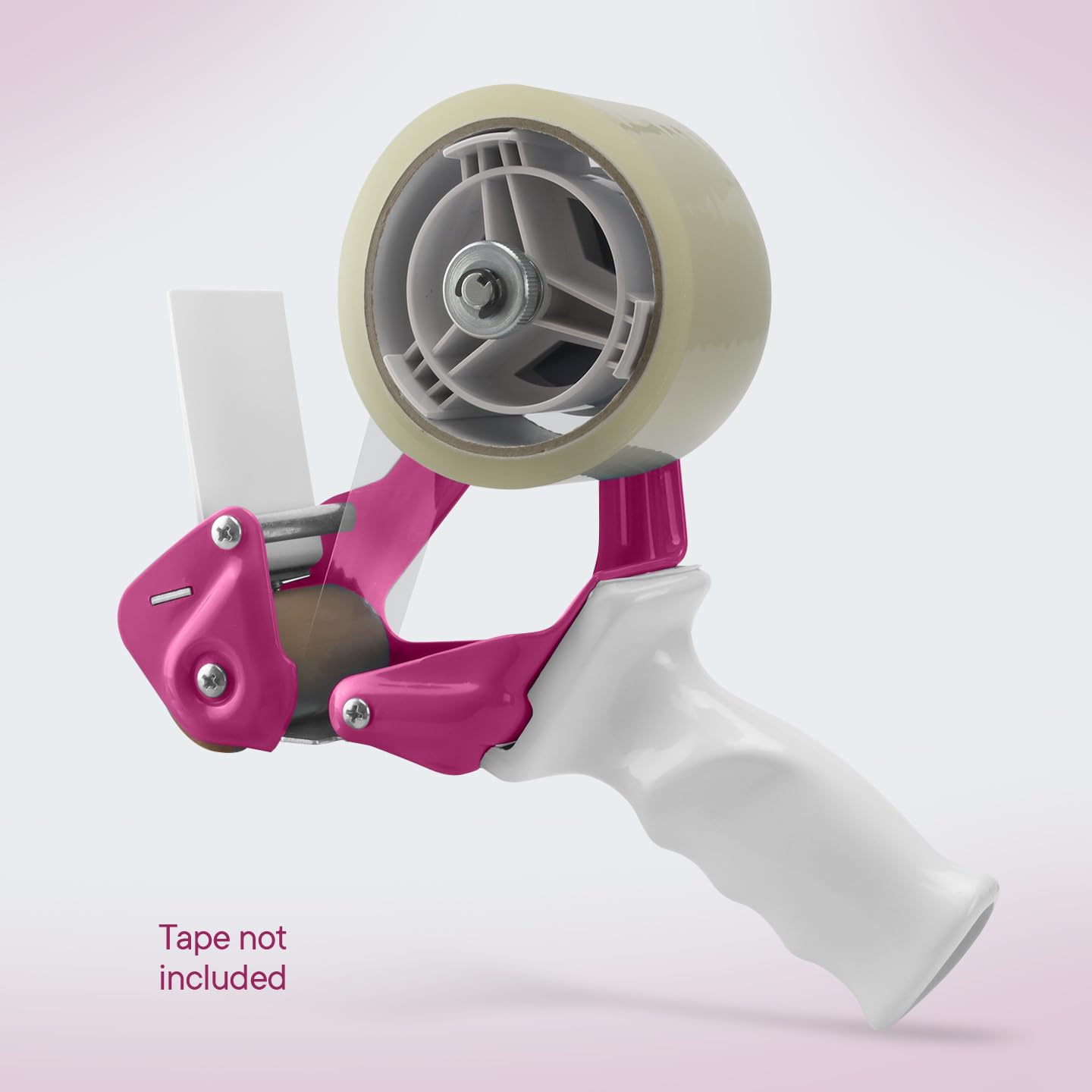 TAPEWELL Dispensador de cinta de embalaje morada con marco de metal resistente, núcleo de 3 pulgadas con mango ergonómico especial, pistola de cinta para cajas de embalaje con hoja de acero templado