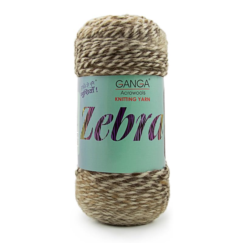 Image of Ganga Acrowools Zebra Acrylic Hand Knitting Fancy Yarn, A Pack of 2 Balls- 150gram Each, Shade No. - PTT5031, Latte