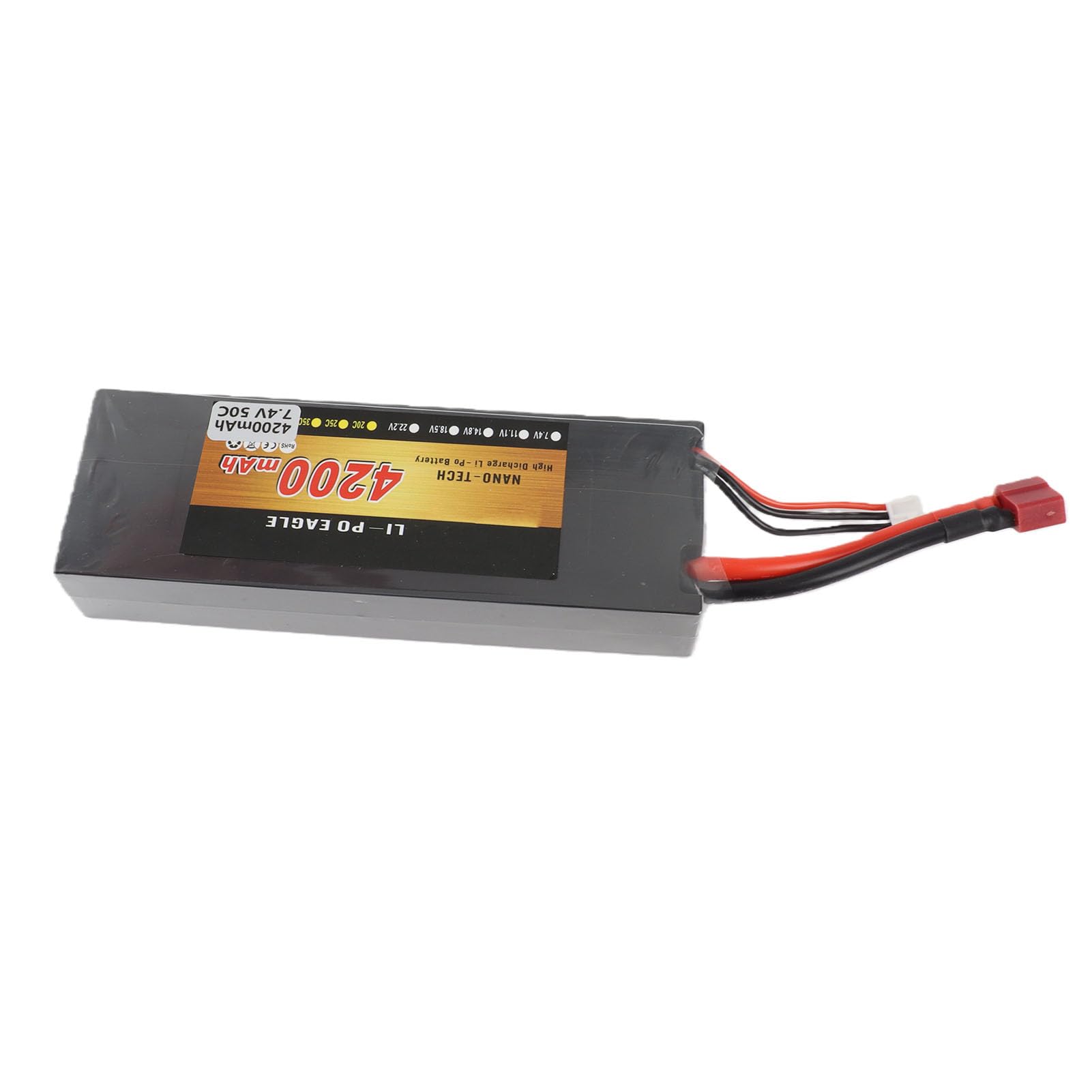 Batería de litio de 7,4 V, 4200 mAh, batería de coche RC con funda rígida ligera con protección contra sobrecarga, para coches y camiones RC 1/8 y 1/10