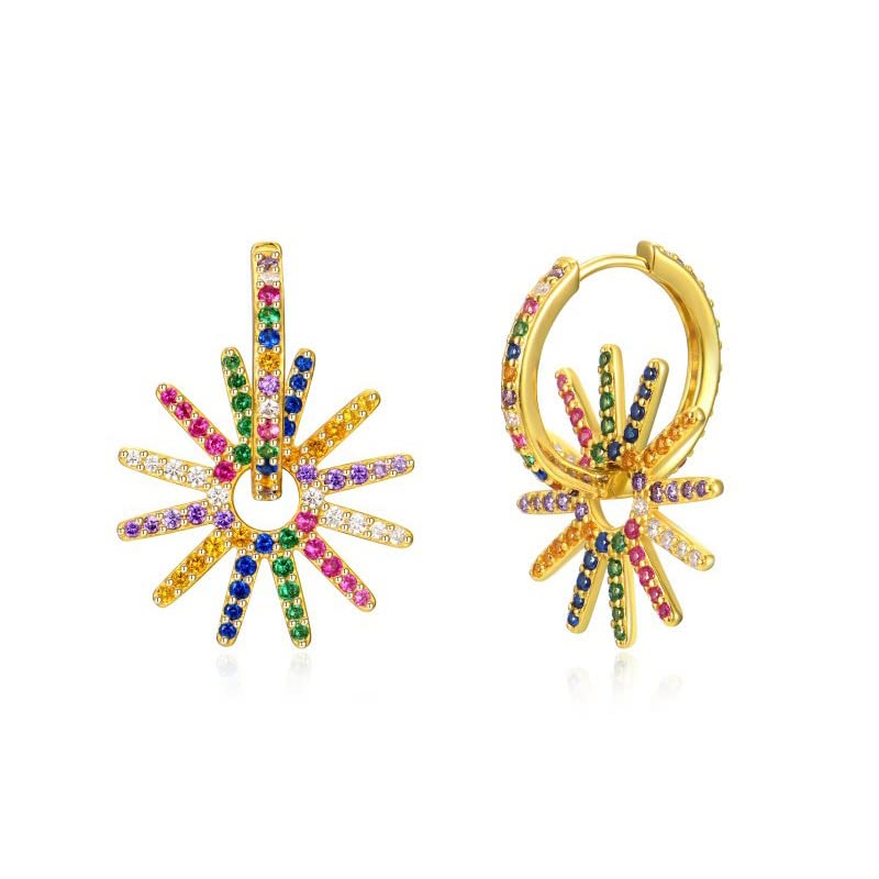 s925 Silver Needle Hollow Circle Full Zircons Embellished Colorful Dangle Huggie Earrings Fashion Unique Geometric Double Rings Hoop Earrings