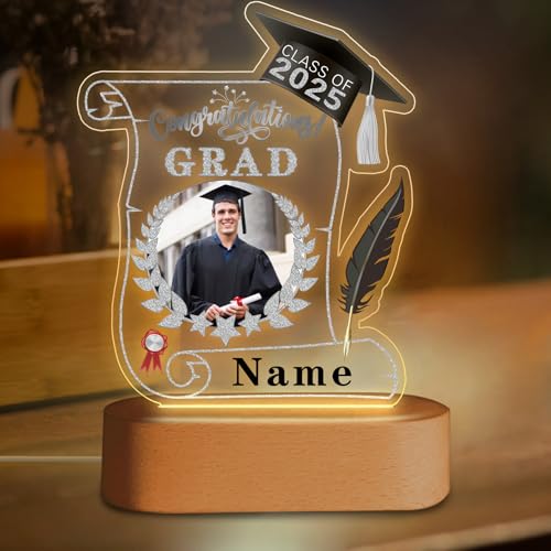 Discodes Regalo de Graduación Personalizado Lámpara Nocturna Con Foto Personalizada Lámpara Led Acrílica Lámpara Acrílica Para Felicitar La Clase de Regalo de Graduación 2025(Negro y Plateado)