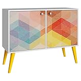 Manhattan Comforts Avesta Double Side Table. 2.0, White, Stamp, Yellow