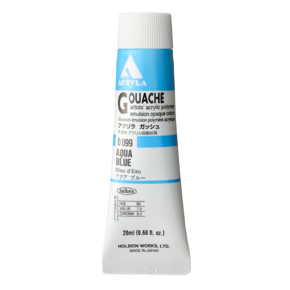 Holbein Acryla Gouache Artists Acrylic Polymer Emulsion, 20ml Aqua Blue (D099)