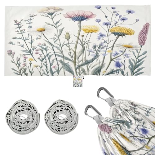 Haskirky Wildflowers Flower Camping Hammock, Single Portable Hammocks with Tree Straps & Attached Carry Bag, 330Lbs Capacity Perfect for Outside Indoor Hiking Beach Backpack Travel