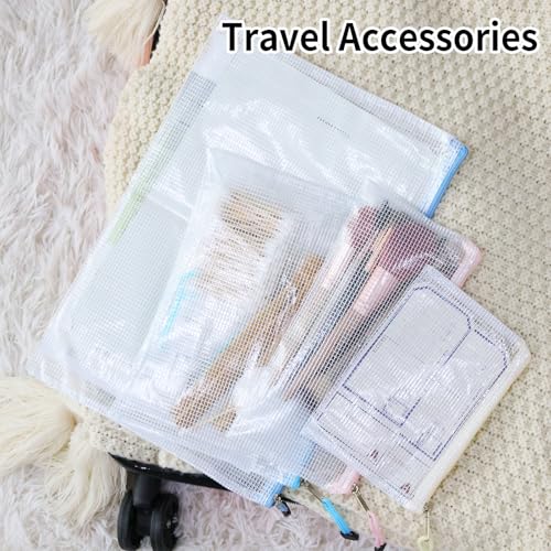 Image of EOOUT 24pcs Mesh Zipper Pouch, Waterproof Zipper Bags, 8 Sizes Plastic Travel Pouch, 8 Colors, Multipurpose for Office Supplies and Travel Storage
