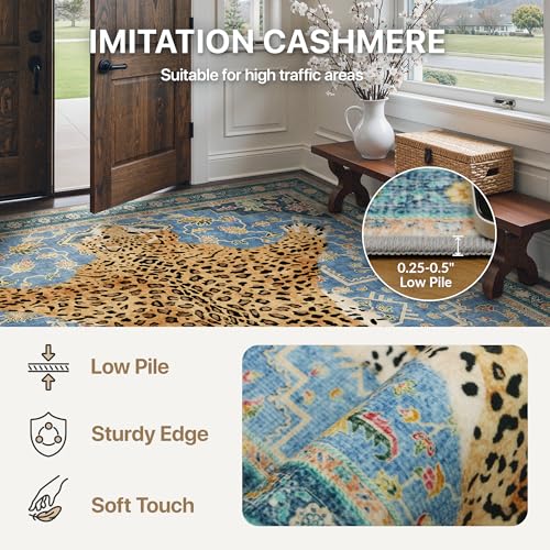 Tapete Leopardo Boho Azul 2x3 Pies Lavable a Máquina miniatura 5
