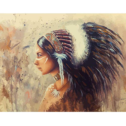 Zhxx Pintar Por Numeros Adultos Kit Hermosa Mujer India Figura Lienzo Decoración De La Boda Imagen Del Arte Regalo Con Marco 40X50Cm